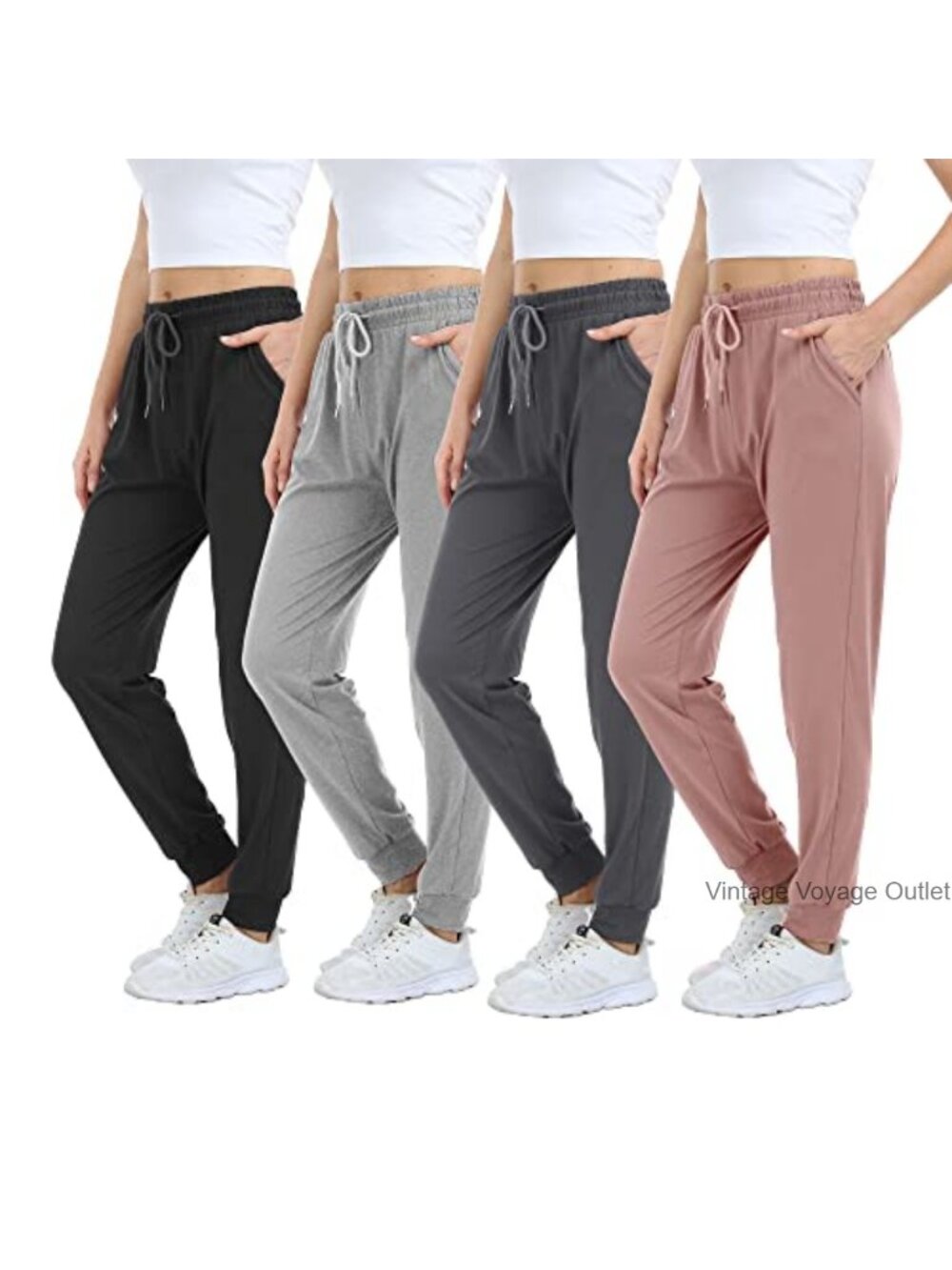 Women Lightweight Sweatpants Joggers 4 Pack Polyester Spandex Tapered